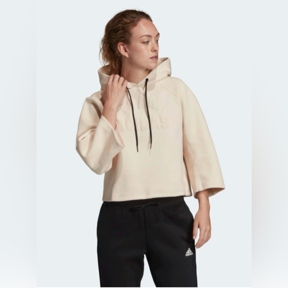 Adidas Sporty Beige Hoodie with Black Accents